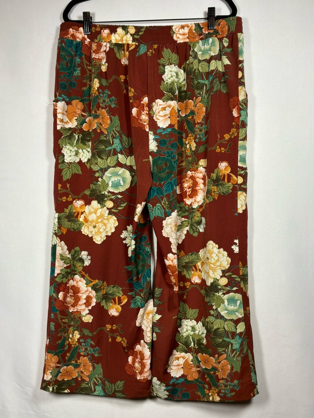 Chico’s Size 1.5R Rust Floral Wide Leg Crop Palazzo Pants Elastic Waist Women M - Picture 3 of 9